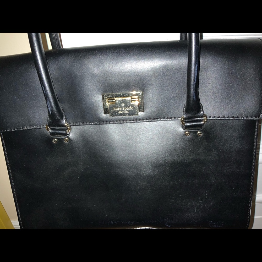 KATE SPADE NEW YORK black leather bag 10 1/2 by 13 - Picture 2 of 5